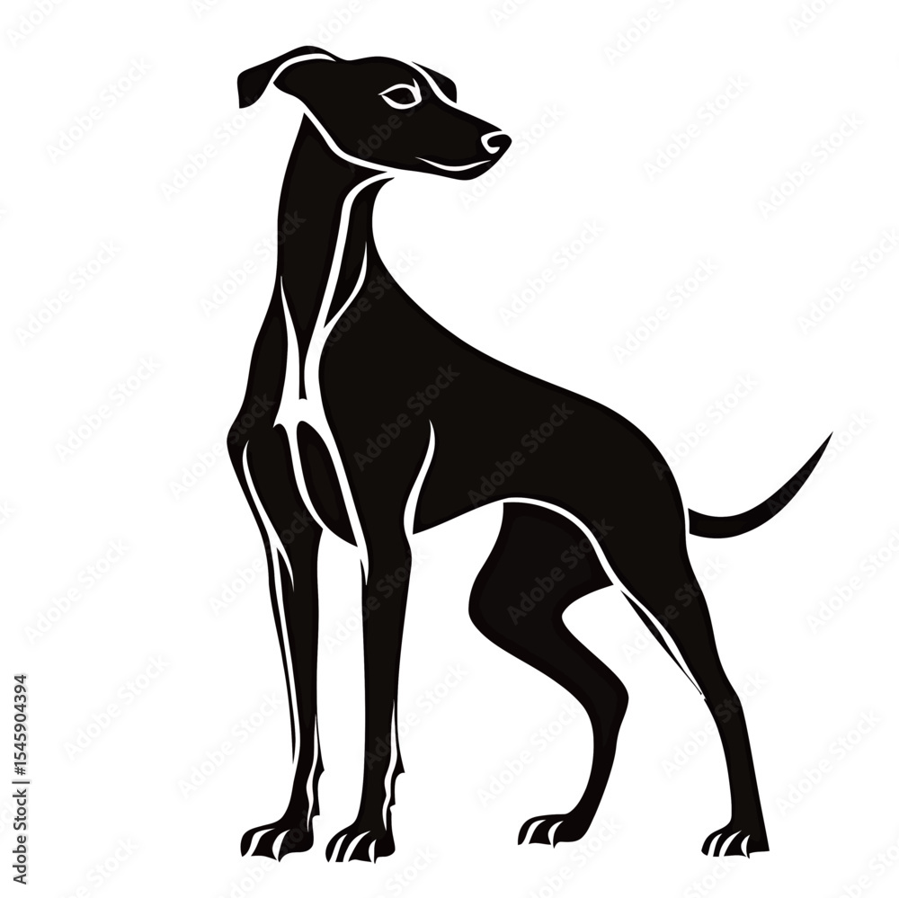 Obraz premium Stylized black dog silhouette in a proud pose against a white background.