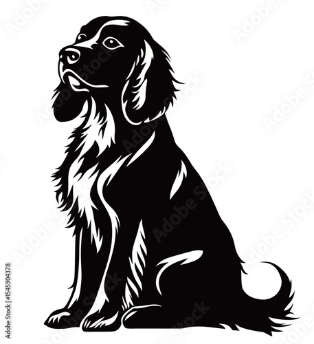 Stylized black silhouette of a loyal dog sitting gracefully.