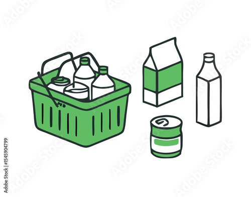 Conceptual flat design icon of plastic bottles recycling. Recycle bin icon with a green recycling symbol and festive surprise gift box