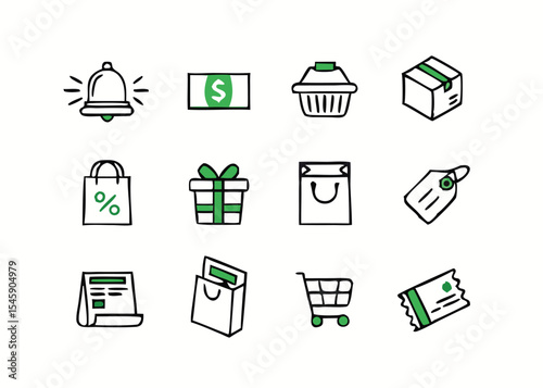 Shop Supermarket icon set. vector line icons related shopping bag and package, sale and discount, online and retail commerce.