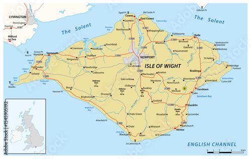 Canvas Print Road map of Isle of Wight, UK