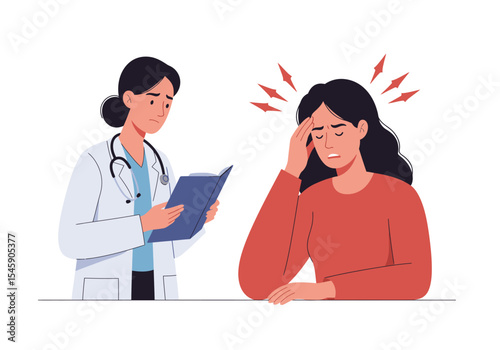 Doctor Discussing Medical Records with Patient Experiencing Headache