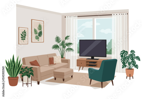 Cozy Living Room with Plants and Natural Light