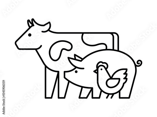 Farm animals logo Cow, Pig and Chicken. Icon design. Template elements