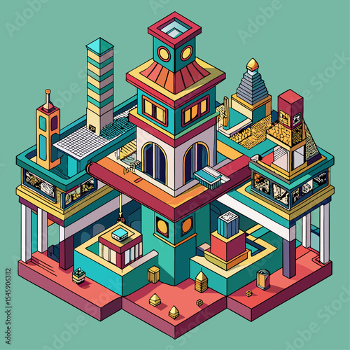 Perspective Drawings of a Complex Structure Showcasing Architectural Depth, Geometric Precision, and Technical Design