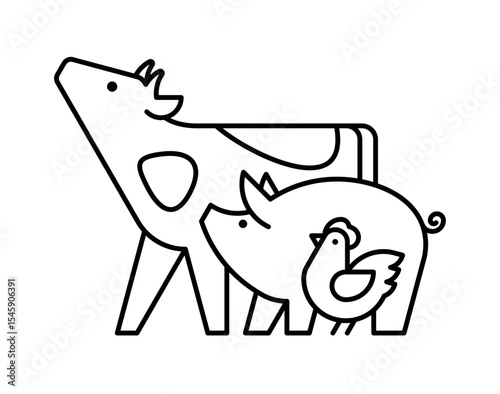 Farm animals logo Cow, Pig and Chicken. Icon design. Template elements