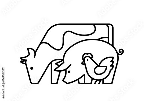Farm animals logo Cow, Pig and Chicken. Icon design. Template elements