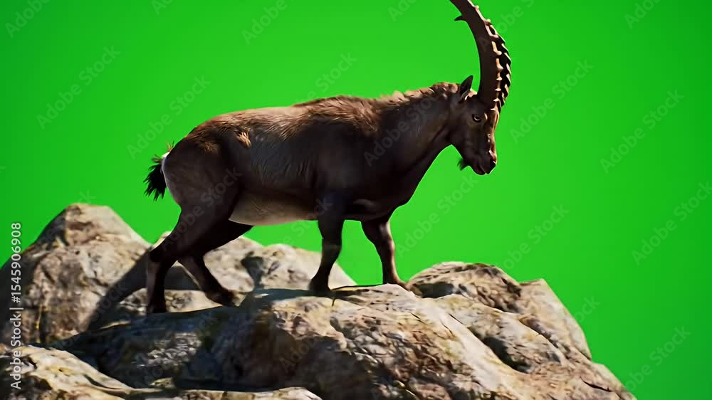Ibex on rocky terrain, green screen backdrop Ibex on rocky terrain, green screen backdrop