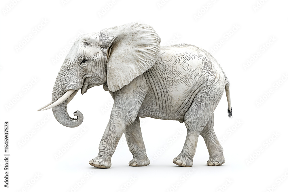 Obraz premium Elephant isolated on a white background, a large wild mammal with a trunk and tusks