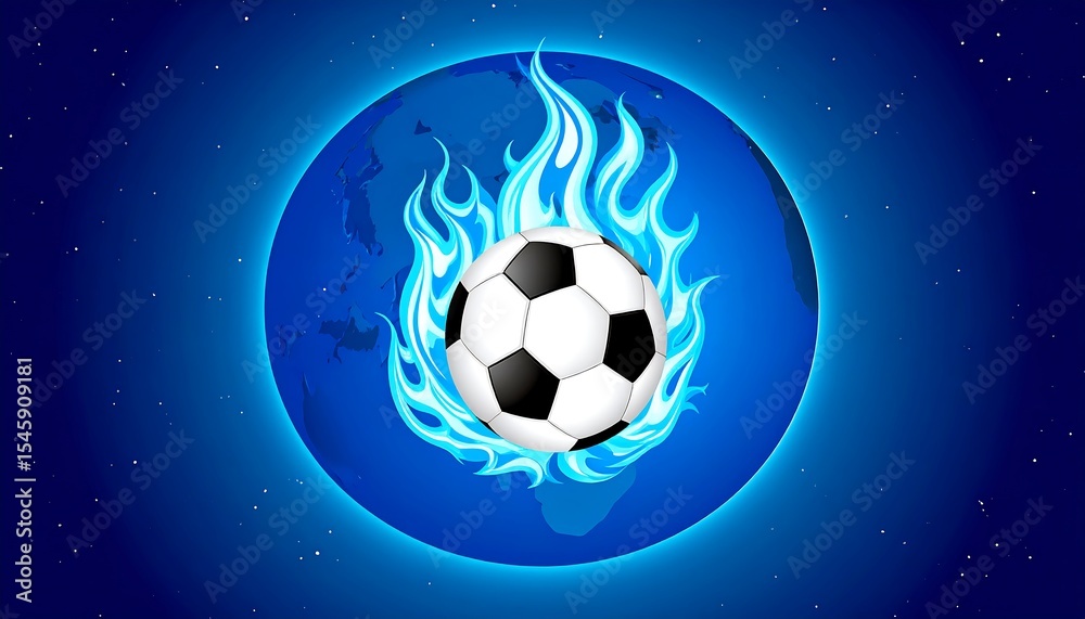 Fototapeta premium Soccer ball on fire globe in cosmos.