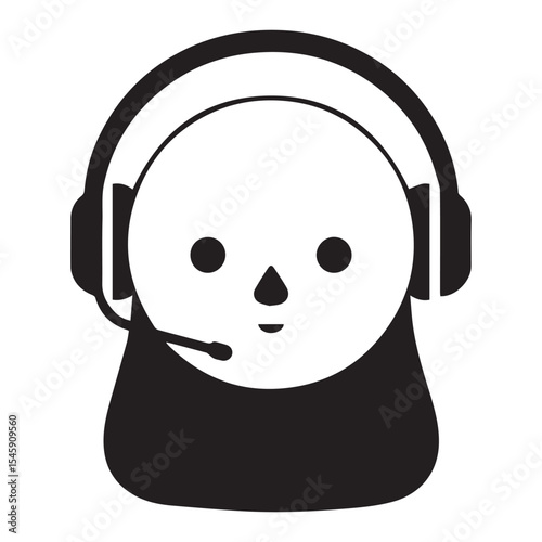 Simple black and white icon of a person wearing headset