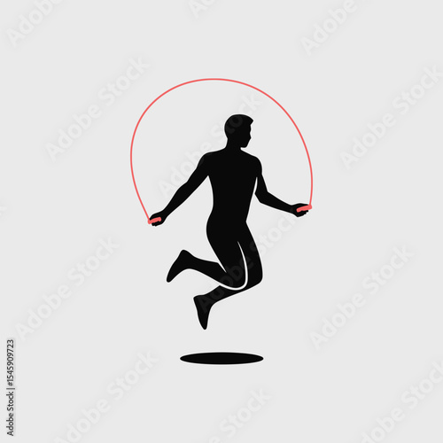 Silhouette Man Jumping Rope Red Coral Minimalist jump rope