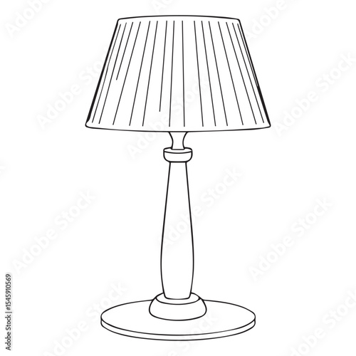 Line drawing of a classic table lamp with pleated shade