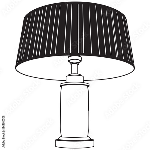 Elegant black and white line art table lamp illustration