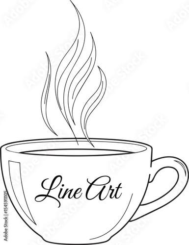 Steaming Coffee or Tea Cup Line Art