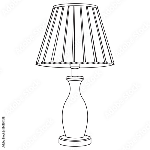 Elegant pleated shade table lamp line art illustration