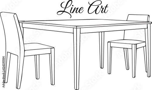 Minimalist Dining Table and Chairs Line Art