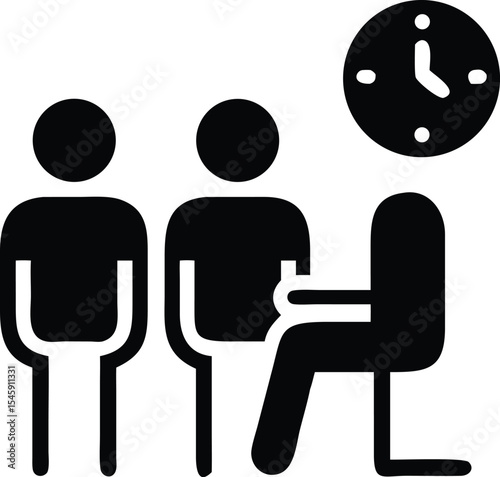 representation of a job interview with candidates and time management icon