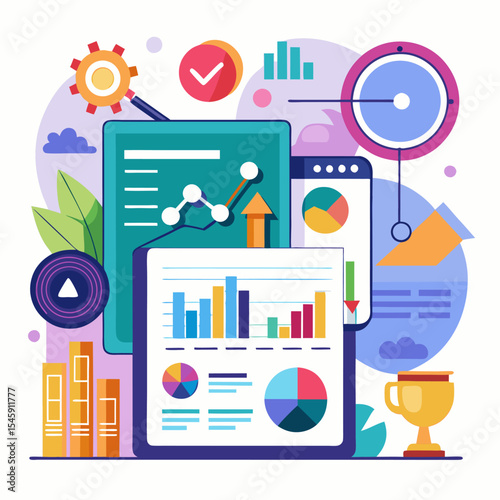 Market Research in Action Illustration Depicting Market Analysis, Data Collection, and Business Insights

