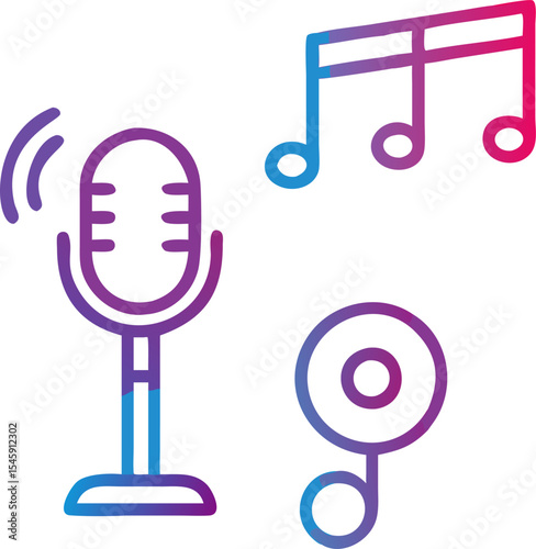 Microphone and Music Note Icon Illustration Representing Singing, Audio Recording, and Musical Expression