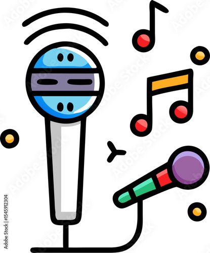 Microphone and Music Note Icon Illustration Representing Singing, Audio Recording, and Musical Expression