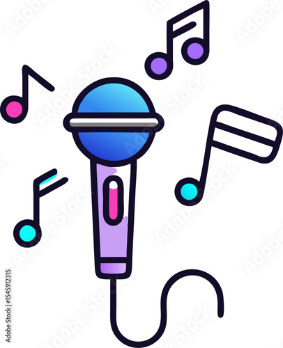 Microphone and Music Note Icon Illustration Representing Singing, Audio Recording, and Musical Expression