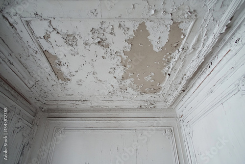 Damaged white ceiling ornate molding needs repair