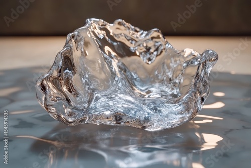 Closeup time lapse of melting ice showcasing intricate water patterns and textures, Melting piece of ice close up time lapse