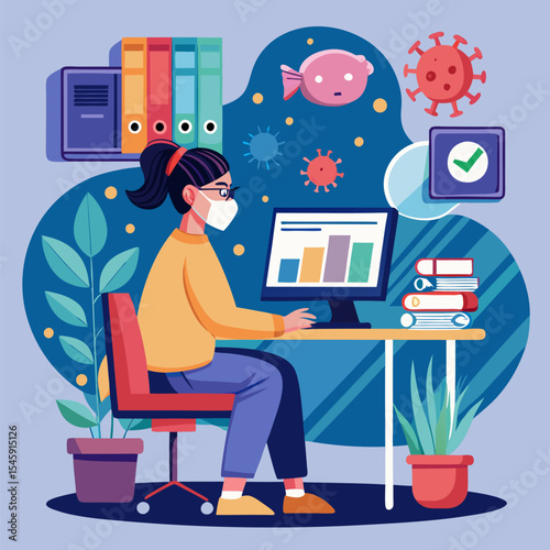 Online Learning During the Pandemic Illustration Depicting Remote Education, Digital Classrooms, and Virtual Study from Home
