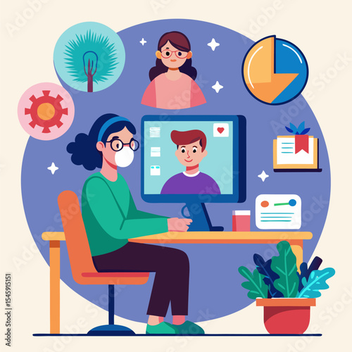 Online Learning During the Pandemic Illustration Depicting Remote Education, Digital Classrooms, and Virtual Study from Home

