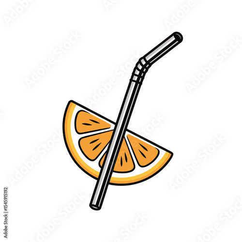 Silver Metal Straw and Orange Slice Illustration stainless steel straw