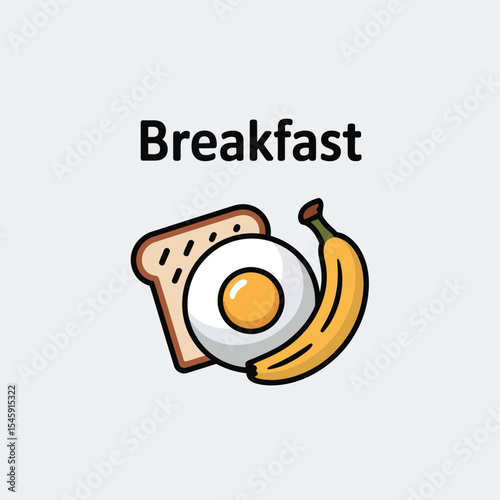 Simple Breakfast Illustration Toast Egg Banana fried egg