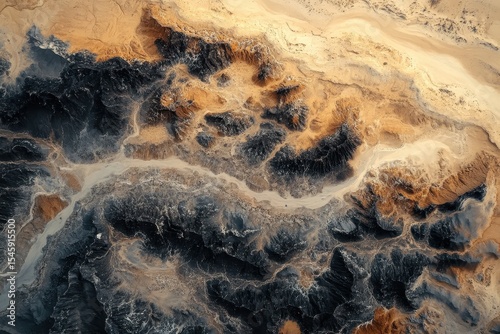 Aerial view showcasing the unique landscape of Yuma Desert highlighting striking terrain and geological features, Aerial view of Yuma Desert