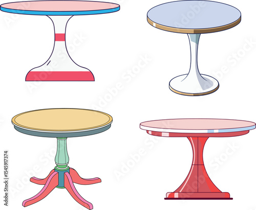 3D Vector Set of Modern Pedestal Tables – Round Top Furniture Designs. 