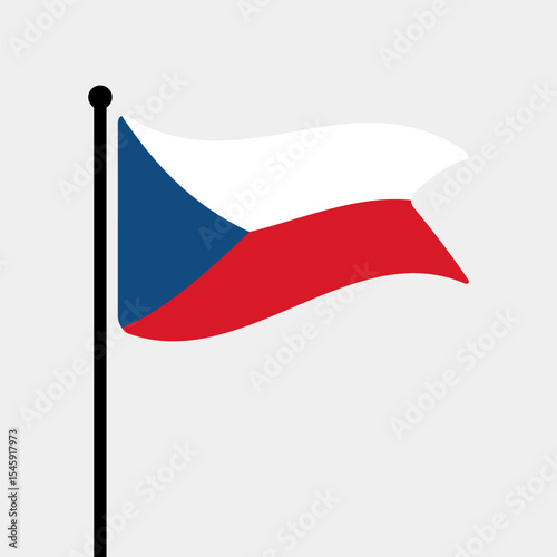 Flag of Czech. Czech flag vector illustration icon design. Fluttering flagpole flag.