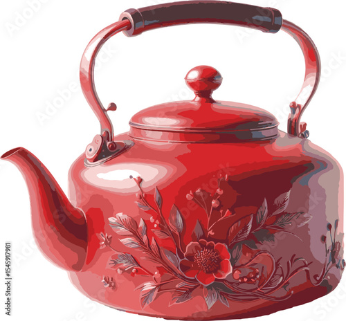 Beautiful Vintage Red Kettle Vector Illustration