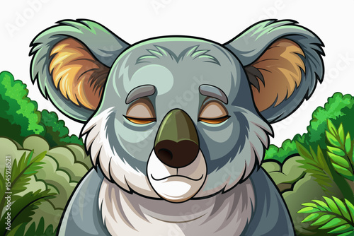 sleepy koala resting in a forest with half-shut eyes vector ideal for children’s books, calm nature scenes, or relaxation themes