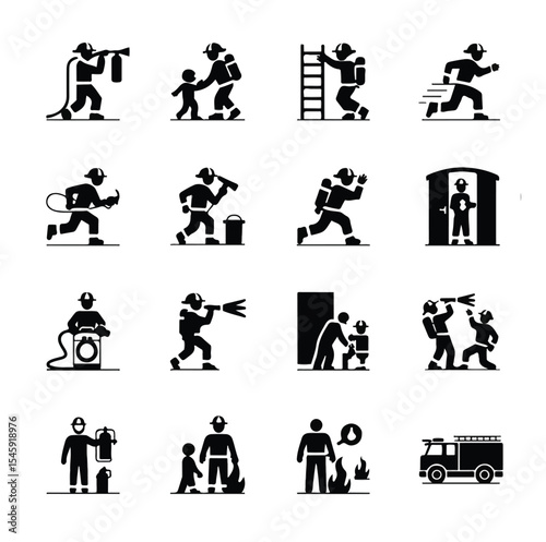 16-Piece Firefighter Silhouette Bundle – For Public Safety Campaigns & App Design