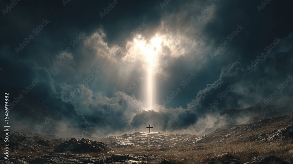 Fototapeta premium Divine Light over Golgotha ゴルゴダの丘に差し込む神の光