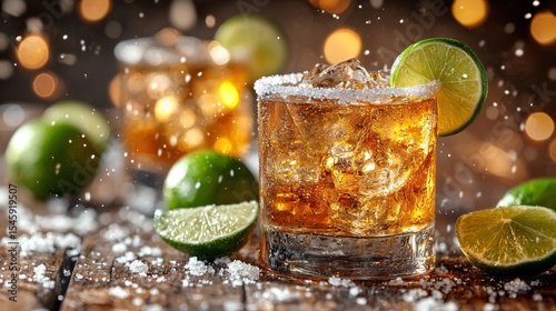 Sparkling cocktail with lime slices