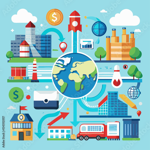 Dynamic Illustration of Money in Motion Depicting Cash Flowing Through Different Channels Representing Financial Transactions and Economic Activity
