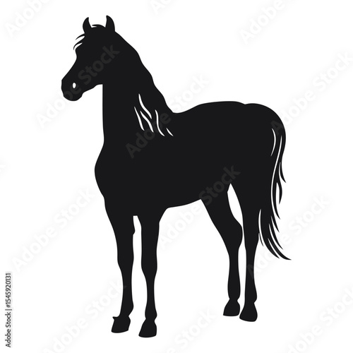 Black Horse Silhouette Standing Still Vector Art