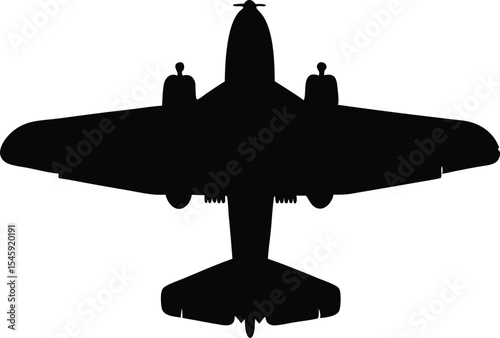 Airplane Vector Silhouette in Black and White