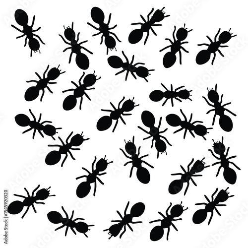 Black Ant Silhouettes in Walking Position Set
