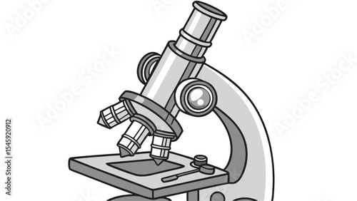 A detailed depiction of a microscope with multiple lenses and adjustable features for scientific use
