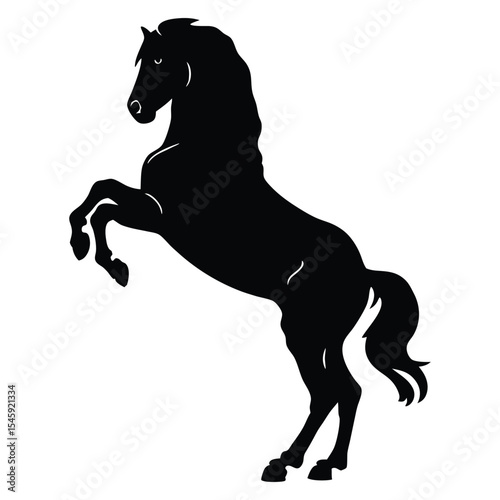 Dynamic Horse Rearing Up Black White Silhouette Design