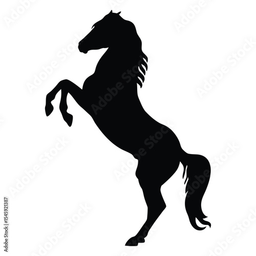 Elegant Horse Rearing Up Black White Silhouette Art