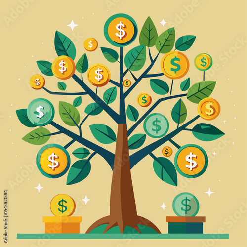 Symbolic Illustration of a Money Tree Representing Financial Growth, Wealth Accumulation, and Prosperity Through Investment and Savings