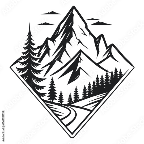 Mountain Peak Symmetrical Minimal Vector Logo Design