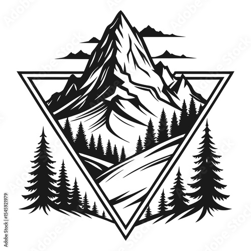 Scenic Mountain Peak Symmetrical Minimal Vector Logo Graphic